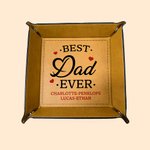 Personalized Best Dad Ever Leather Catchall Snap Tray with Text Desktop Storage Organizer Father's Day Birthday Gift for Family