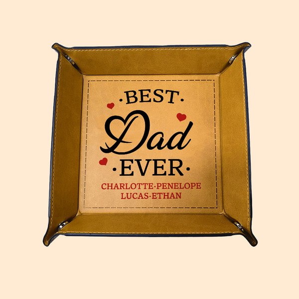 Personalisierte Best Dad Ever Leder Catchall Snap Tray mit Text Desktop Storage Organizer Vatertag Geburtstag Geschenk für Familie