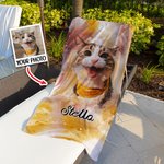 Personalized Super Absorbent Quick Dry Watercolor Pet Portrait Photo Beach Towel with Name Vacation Party Gift for Pet Lovers Owners