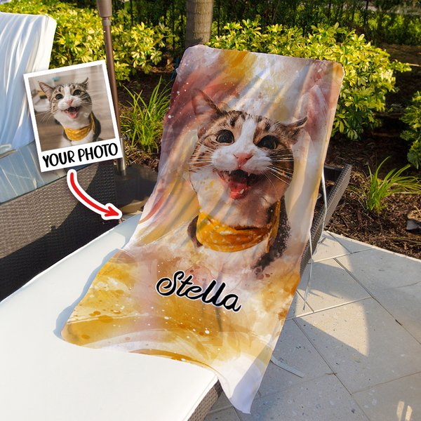 Asciugamano da spiaggia personalizzato con ritratto del tuo animale e nome super assorbente ad asciugatura rapida regalo per amanti degli animali