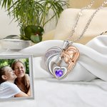 Personalized Mother and Daughter Diamond Necklace with Heart Birthstone Birthday Mother's Day for Her