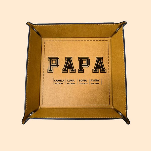 Plateau en Cuir Multicolore Personnalisé avec 1-12 Noms Organisateur de Rangement de Bureau Cadeau d'Anniversaire Fête des Pères pour Père Grand-père