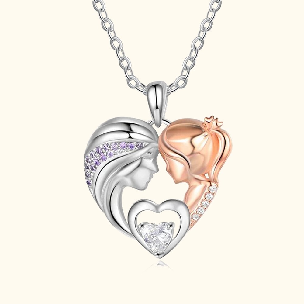Collier en Mère et Fille avec Diamant Personnalisé avec Pierre de Naissance en Coeur Cadeau Anniversaire Fête des Mères pour Elle