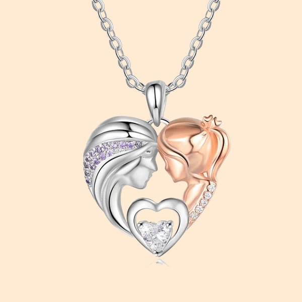 Collier en Mère et Fille avec Diamant Personnalisé avec Pierre de Naissance en Coeur Cadeau Anniversaire Fête des Mères pour Elle