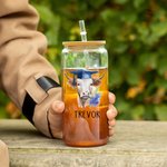 Bicchiere di vetro personalizzato Highland Cow da 12 oz 16 oz 20 oz con coperchio in bambù e cannuccia Regalo di laurea per laureati classe 2025