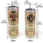 Personalized Stainless Steel Badge Tumbler with Text and Straw Brush Father's Day Birthday Gift for Firefighter