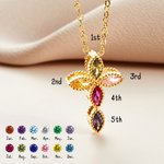 Personalised Mini Cross Pendant Necklace with 1-5 Family Birthstones Christening Gift for Woman