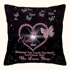Personalised Whenever You Touch This Heart You'll Know We Love You Throw Pillow Cover with 1-9 Butterflies Mother's Day Gift for Her