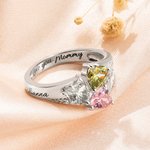 Personalized Sterling Silver Heart Birthstone Ring with 1-8 Engraved Names and Text Mother's Day Birthday Gift for Her