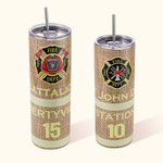Personalized Stainless Steel Badge Tumbler with Text and Straw Brush Father's Day Birthday Gift for Firefighter
