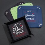 Personalized Best Dad Ever Leather Catchall Snap Tray with Text Desktop Storage Organizer Father's Day Birthday Gift for Family