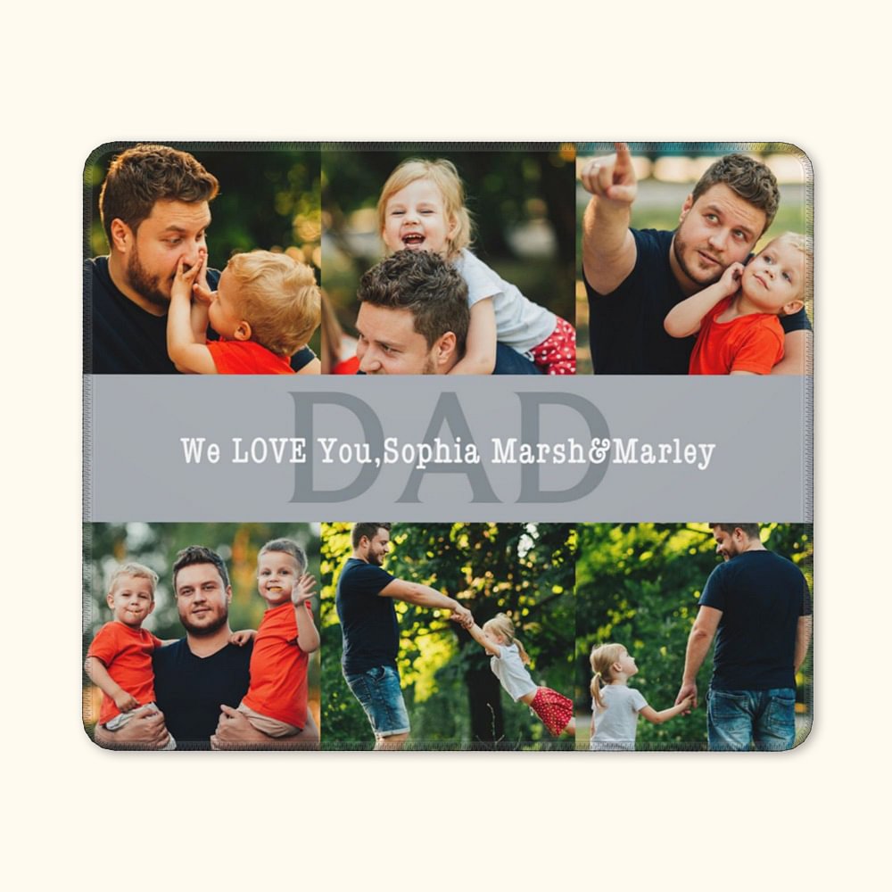 Tapis de Souris Personnalisé avec 6 Photos Titre Texte Accessoire Bureau Antidérapant pour Papa Grand-Père Cadeau Fête des Pères Anniversaire