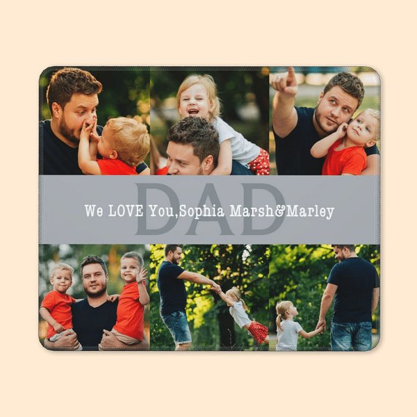 Alfombrilla de ratón antideslizante personalizada de 6 fotos con nombre y texto Día del padre Aniversario Regalo para papá Abuelo