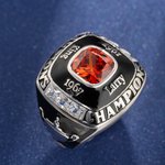 Bague Sportive Football Baseball Softball Personnalisée avec Pierre Précieuse et Texte Cadeau pour Homme