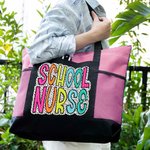 Personalized Dalmatian Dots Name Tote Bag with Zipper Large Capacity Travel Birthday Gift for Her