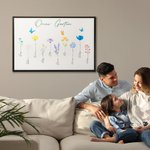 Personalisiertes Gemälde mit 1-16 Aquarell Blumen und Namen Leinwand Rahmenlose Geschenk für Familie zum Muttertag Geburtstag