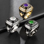 Personalized Fantasy Football Basketball Baseball Softball Championship Ring with Gemstone and Text Sport Theme Jewelry Winner Award Gift for Men