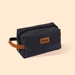 Trousse de Toilette en Toile Personnalisée avec Nom Sac Grande Capacité Multi-Compartiments Cadeau Fête des Pères pour Homme