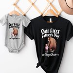 Gepersonaliseerde schattige beren Hand in Hand T-Shirt Baby Onesie met naam Onze eerste vaderdag cadeau voor papa baby