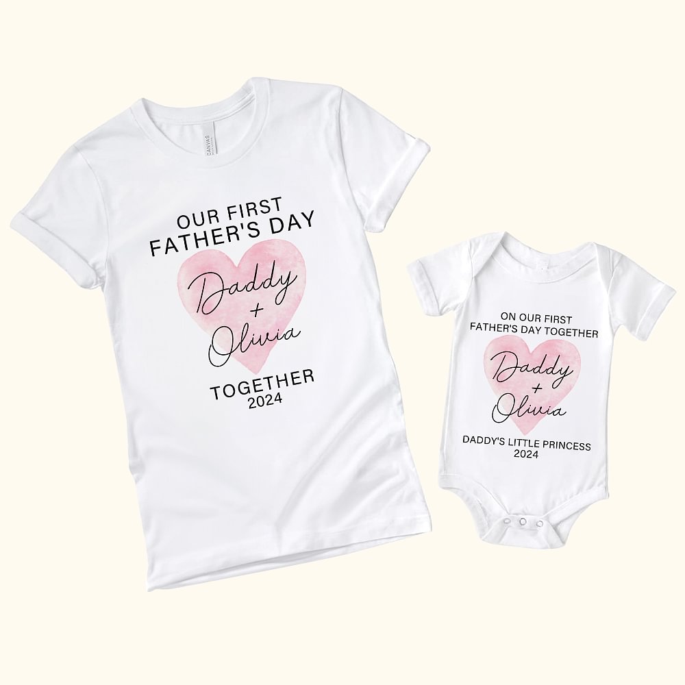 T-shirt Onesie Bébé Personnalisé avec Nom Motif Coeur Cadeau Fête des Pères pour Nouveau Papa Bébé