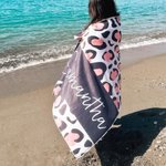 Serviette Plage Super Absorbant Séchage Rapide Doux Motif Léopard Zèbre Couverture Personnalisée avec Nom Accessoires Cadeau d'Anniversaire pour Femme