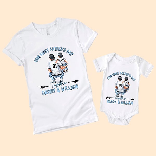 Camiseta de algodón 100% con diseño de papá abrazando a su bebé Camiseta de bebé a juego Nuestro primer día del padre juntos Regalo para papá primeriz