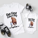 Gepersonaliseerde schattige beren Hand in Hand T-Shirt Baby Onesie met naam Onze eerste vaderdag cadeau voor papa baby