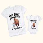 Gepersonaliseerde schattige beren Hand in Hand T-Shirt Baby Onesie met naam Onze eerste vaderdag cadeau voor papa baby