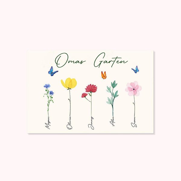 Personalisiertes Gemälde mit 1-16 Aquarell Blumen und Namen Leinwand Rahmenlose Geschenk für Familie zum Muttertag Geburtstag