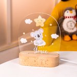 Veilleuse Acrylique Personnalisée avec Nom Éléphant Lion Décoration de Chambre d'Enfant Cadeau Anniversaire Baptême pour Bébé Enfant
