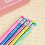 Personalized Macaron-coloured Box of 12 HB Pencils Stationery Set with Name and Cute Elements Children's Day Back to School Gift for Kids