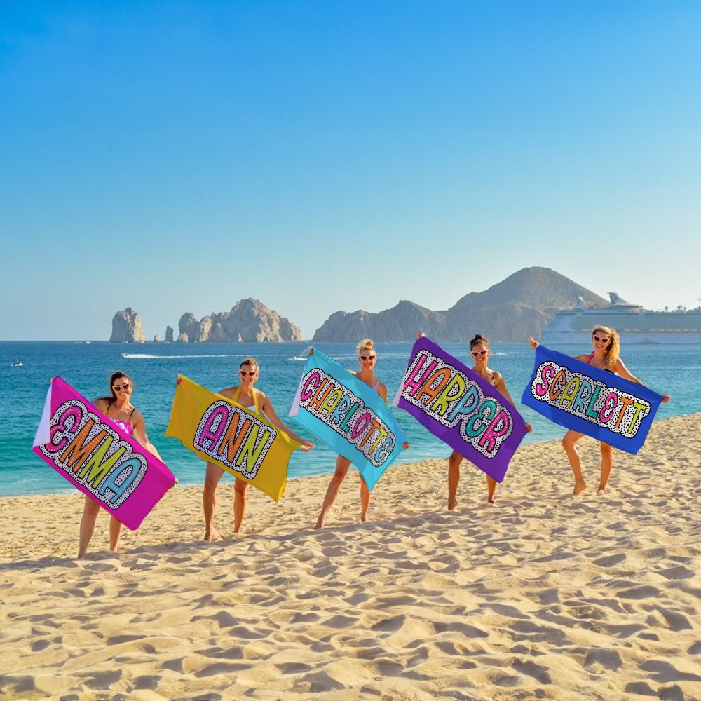 Personalized Multicolor Quick Dry Beach Towel with Rainbow Name
