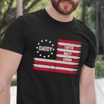 Personalized American Flag 100% Cotton T-Shirt with 1-8 Names Father's Day Birthday Gift for Daddy