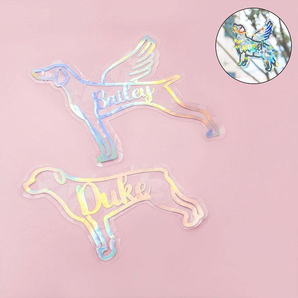 Personalised Holographic Traceless Cat Dog Silhouette Rainbow Prism Window Cling with Name Memorial Birthday Gift for Pet Lovers