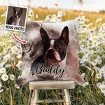 Taie d'Oreiller Personnalisée avec Nom et Photo en Aquarelle Cadeau Pendaison de Crémaillère Anniversaire pour Amoureux des Animaux de Compagnie