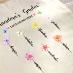 Personalized Grandma's Garden Watercolour Birth Flower Canvas Tote Bag with 1-14 Names Mother's Day Birthday Gift for Woman