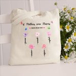 Personalized Grandma's Garden Watercolour Birth Flower Canvas Tote Bag with 1-14 Names Mother's Day Birthday Gift for Woman