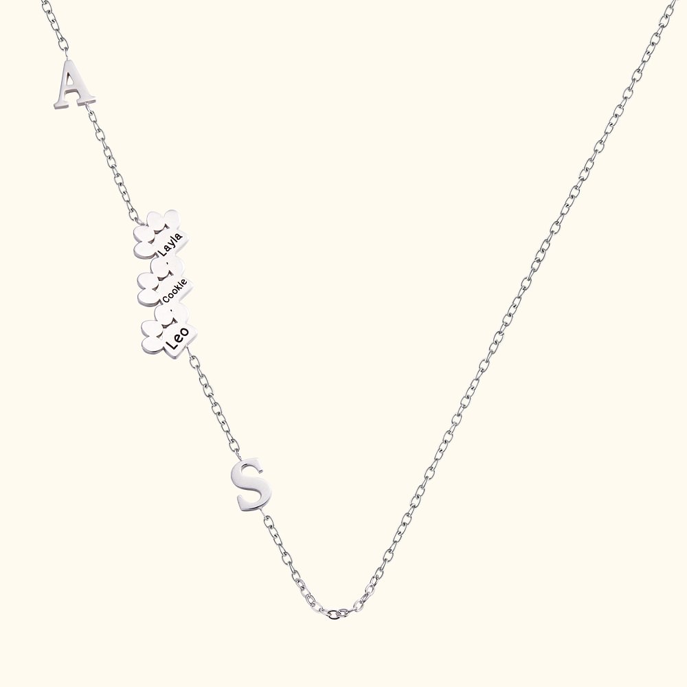 Collier avec Prénom et Lettres Séparées Personnalisés Pendentif Patte de Chien Chat Cadeau Anniversaire Souvenir pour Amoureux d'Animal de Compagnie