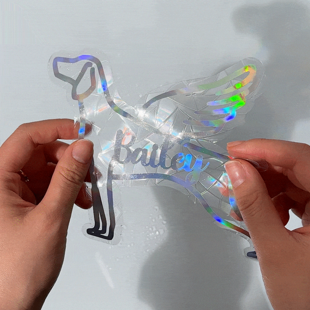 Personalized Holographic Traceless Cat Dog Silhouette Rainbow Prism Window Cling with Name Memorial Birthday Gift for Pet Lovers