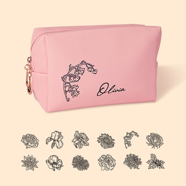Personalizzato in pelle di grande capacità impermeabile nascita fiore trucco borsa cosmetica con nome damigella d'onore festa della mamma regalo di compleanno per lei