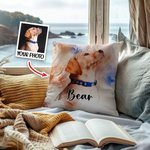 Taie d'Oreiller Personnalisée avec Nom et Photo en Aquarelle Cadeau Pendaison de Crémaillère Anniversaire pour Amoureux des Animaux de Compagnie