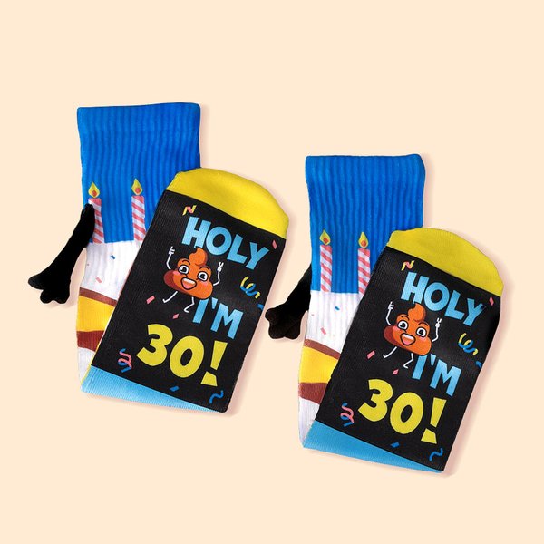 Personalised Colorful Cake Candle Holy I’m Magnetic Hand-holding Socks with Number Birthday Party Gift for Friend Family