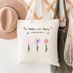 Personalized Grandma's Garden Watercolour Birth Flower Canvas Tote Bag with 1-14 Names Mother's Day Birthday Gift for Woman