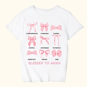 Personalized Blessed to Nana Coquette Bow Adult and Kid T-Shirt with Biblical Text Birthday Religious Gift for Her