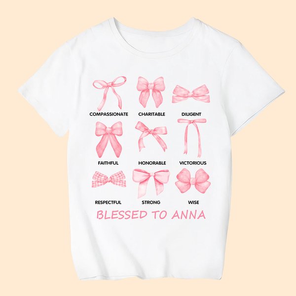 Personalised Blessed to Nana Coquette Bow Adult and Kid T-Shirt with Biblical Text Birthday Religious Gift for Her