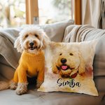 Taie d'Oreiller Personnalisée avec Nom et Photo en Aquarelle Cadeau Pendaison de Crémaillère Anniversaire pour Amoureux des Animaux de Compagnie