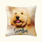 Taie d'Oreiller Personnalisée avec Nom et Photo en Aquarelle Cadeau Pendaison de Crémaillère Anniversaire pour Amoureux des Animaux de Compagnie