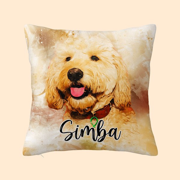 Taie d'Oreiller Personnalisée avec Nom et Photo en Aquarelle Cadeau Pendaison de Crémaillère Anniversaire pour Amoureux des Animaux de Compagnie