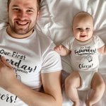 Onesie T-shirt Personnalisé avec Nom Papa et Bébé Thème Our First Fatherday Cadeau Fête des Pères Anniversaire pour Nouveau Papa Bébé