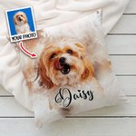 Taie d'Oreiller Personnalisée avec Nom et Photo en Aquarelle Cadeau Pendaison de Crémaillère Anniversaire pour Amoureux des Animaux de Compagnie